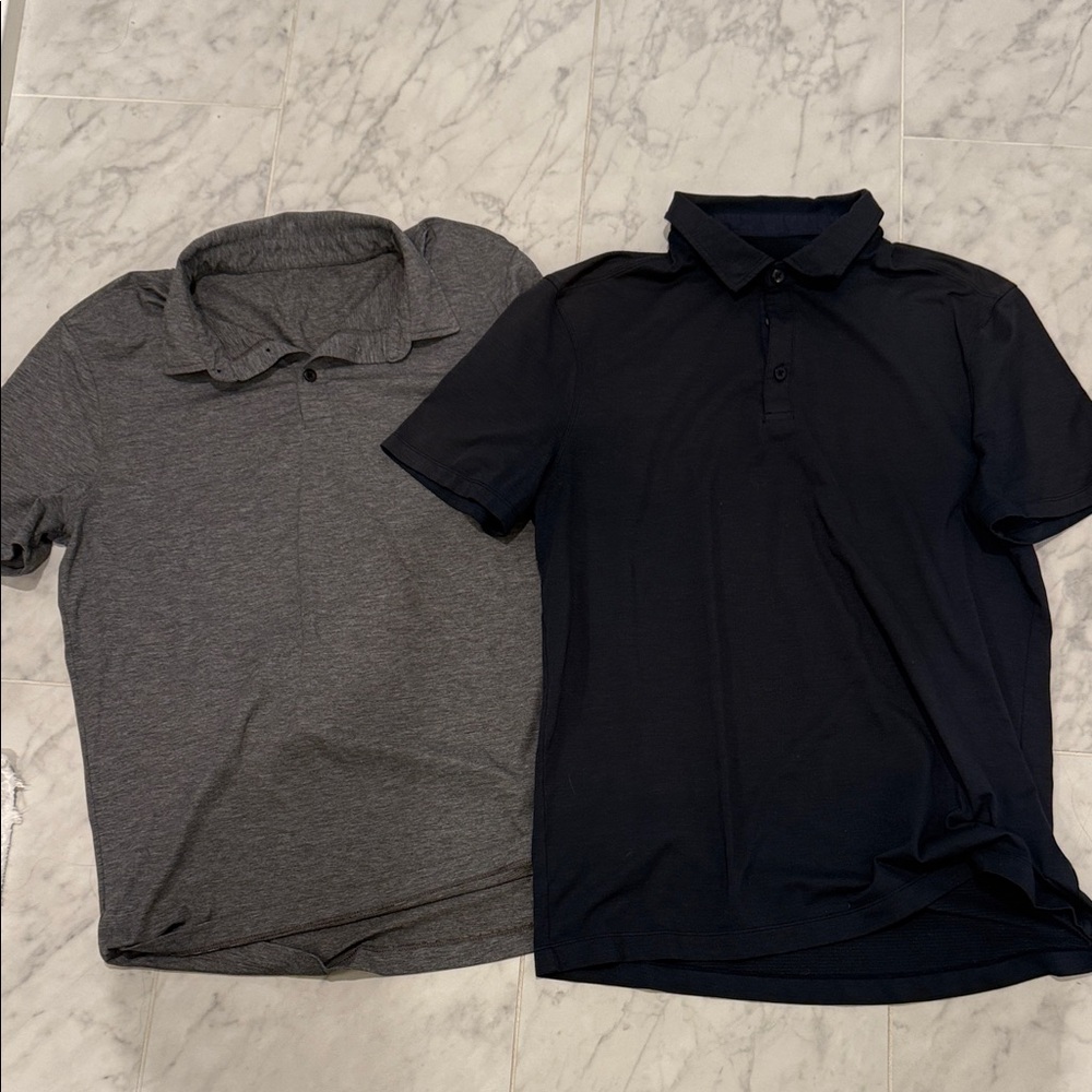 2 men’s Lululemon polos (gray and navy)